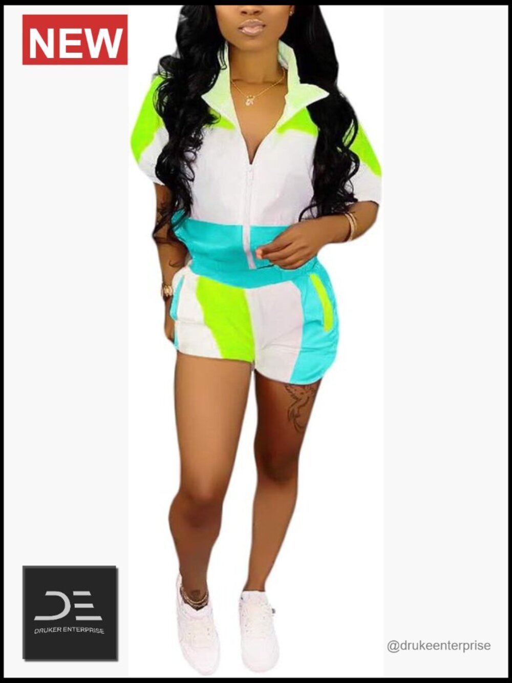Casual 2 Piece Outfit Patchwork Half Sleeve Jacket Shorts Set